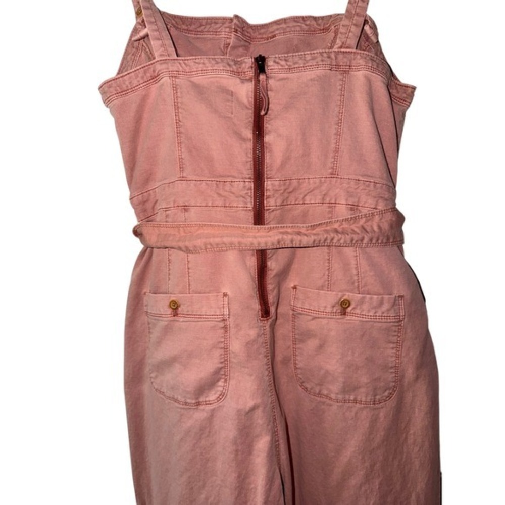 Anthropologie Pilcro Pink Cotton Linen Wide Leg Jumpsuit US 12 Button Front Belt - Picture 3 of 8